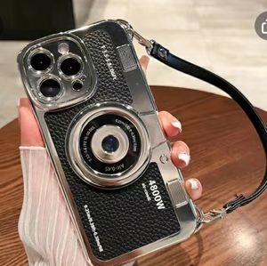 Retro 3D camera phone case w/ PU leather strap for iPhone 14 pro